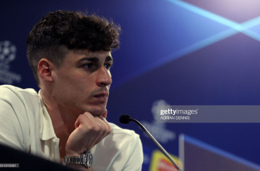 Kepa Arrizabalaga during press conference for Real Madrid.&nbsp;<span style="font-style: normal; text-align: start; caret-color: rgb(8, 8, 8); color: rgb(8, 8, 8); font-family: Lato, sans-serif; font-size: 14px; background-color: rgb(255, 255, 255);">(Photo by ADRIAN DENNIS / AFP) (Photo by ADRIAN DENNIS/AFP via Getty Images)</span>