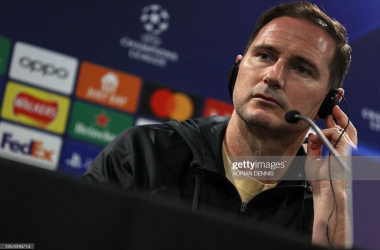 Frank Lampard during press conference for Real Madrid.&nbsp;<span style="font-style: normal; text-align: start; caret-color: rgb(8, 8, 8); color: rgb(8, 8, 8); font-family: Lato, sans-serif; font-size: 14px; background-color: rgb(255, 255, 255);">(Photo by ADRIAN DENNIS / AFP) (Photo by ADRIAN DENNIS/AFP via Getty Images)</span>