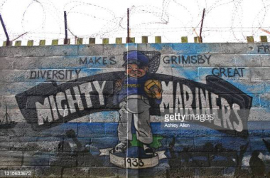 <span>GRIMSBY, ENGLAND - MAY 01: A general view of a mural ahead of the Sky Bet League Two match between Grimsby Town and Port Vale at Blundell Park on May 01, 2021 in Grimsby, England. (Photo by Ashley Allen/Getty Images)</span>