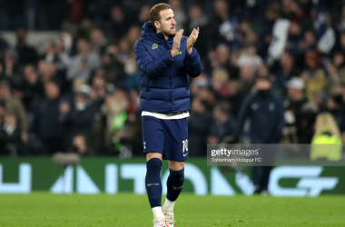 LONDON, ENGLAND - DECEMBER 26: Harry Kane of Tottenham Hotspur applauds fans after their sides victory in the Premier League match between Tottenham Hotspur and Crystal Palace at Tottenham Hotspur Stadium on December 26, 2021 in London, England. (Photo by Tottenham Hotspur FC/Tottenham Hotspur FC via Getty Images)