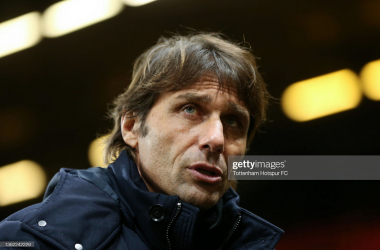 <div>WATFORD, ENGLAND - JANUARY 01: Antonio Conte, Manager of Tottenham Hotspur looks on following the Premier League match between Watford and Tottenham Hotspur at Vicarage Road on January 01, 2022 in Watford, England. (Photo by Tottenham Hotspur FC/Tottenham Hotspur FC via Getty Images)</div>