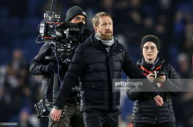BRIGHTON, ENGLAND - JANUARY 18: Head Coach Graham Potter of Brighton &amp; Hove Albion after his sides 1-1 draw during the Premier League match between Brighton &amp; Hove Albion and Chelsea at American Express Community Stadium on January 18, 2022 in Brighton, England. (Photo by Robin Jones/Getty Images)