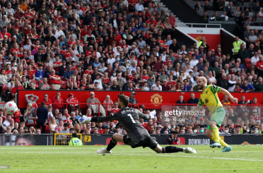 Teemu Pukki equalises for Norwich City at Old Trafford. Getty Images: Jan Kruger