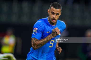 Gianluca Scamacca playing for Italy against Germany in the UEFA Nations League | Photo by Joris Verwijst/Orange Pictures/BSR Agency/Getty Images