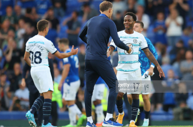 Jubilant Tuchel celebrates three points with Sterling (Image via Catherine Ivill/Getty)