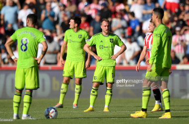 <div>Christian Eriksen of Manchester United looks dejected during the Premier League match between Brentford FC and Manchester United at Brentford Community Stadium. (Photo by Shaun Botterill/Getty Images)</div>