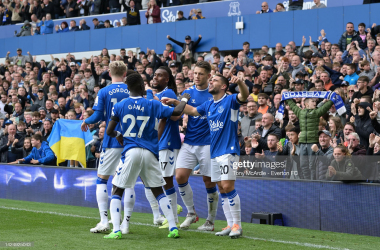 Everton celebrate going 1-0 up against West Ham through Neal Maupay - Photo by Tony McArdle / Getty Images