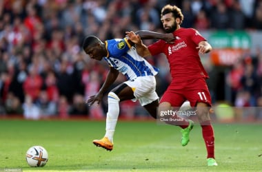 Moises Caicedo battles with Mo Salah in the reverse fixture at Anfield - Clive Brunskill