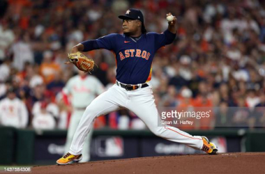 Framber Valdez delivers a pitch during Game 2/Photo: Sean M. Haffey/Getty Images
