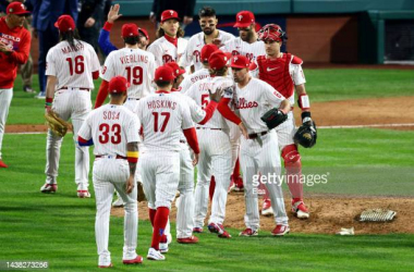 The Phillies celebrate after taking the lead in the World Series/Photo: Elsa/Getty Images