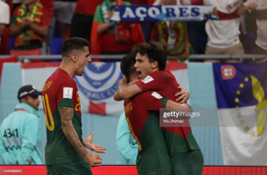<span style="color: rgb(8, 8, 8); font-family: Lato, sans-serif; font-size: 14px; font-style: normal; text-align: start; background-color: rgb(255, 255, 255);">Joao Felix celebrates with Bruno Fernandes and Joao Cancelo after scoring Portugal's second goal in their win over Ghana - Photo by Wu Zhizhao/VCG via Getty Images</span>