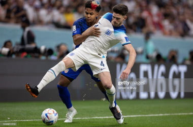 Declan Rice and Weston McKennie battle for the ball. Simon M Bruty/Getty Images.