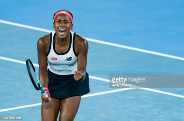 Gauff celebrates her second-round victory on Rod Laver Arena/Photo: Andy Cheung/Getty Images