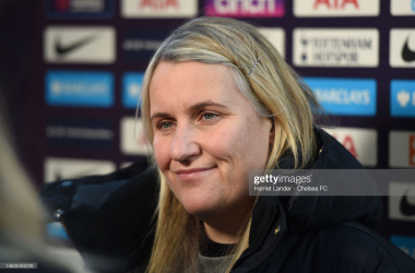 <span style="caret-color: rgb(0, 0, 0); color: rgb(0, 0, 0); font-family: -webkit-standard; font-size: medium; font-style: normal; text-align: start;">Emma Hayes, Manager of Chelsea speaks to media prior to the FA Women's Super League match between Tottenham Hotspur and Chelsea at Brisbane Road on February 05, 2023 in London, England. (Photo by Harriet Lander - Chelsea FC/Chelsea FC via Getty Images)</span>