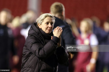 <span style="color: rgb(8, 8, 8); font-family: Lato, sans-serif; font-size: 14px; font-style: normal; text-align: start; background-color: rgb(255, 255, 255);">Carla Ward, Manager of Aston Villa, applauds the fans applauds the fans after Aston Villa defeat Manchester City during the Vitality Women's FA Cup match between Aston Villa and Manchester City at Poundland Bescot Stadium on March 19, 2023 in Walsall, England. (Photo by Catherine Ivill/Getty Images)</span>
