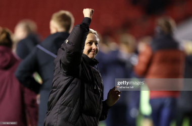 Ward was thrilled at full time and celebrated with the Villa faithful in Walsall. (Photo by Catherine Ivill/Getty Images)