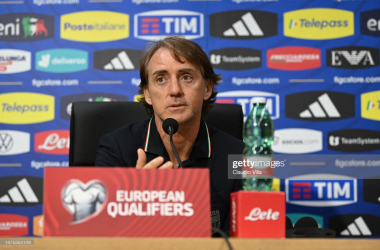 Roberto Mancini is getting used to facing off with Gareth Southgate now (Photo by Claudio Villa/Getty Images)