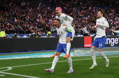 <span style="color: rgb(8, 8, 8); font-family: Lato, sans-serif; font-size: 14px; font-style: normal; text-align: start; background-color: rgb(255, 255, 255);">PARIS, FRANCE - MARCH 24: Antoine Griezmann of Team France celebrate his first goal with captain, Kylian Mbappe during the UEFA EURO 2024 qualifying round group B match between France and Netherlands at Stade de France on March 24, 2023 in Paris, France. (Photo by Xavier Laine/Getty Images)</span>