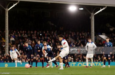 Morgan Gibbs-White pulls one back for England in 2-1 defeat to Croatia at Craven Cottage.&nbsp;Photo by Jacques Feeney/Offside/Offside via Getty Images.&nbsp;
