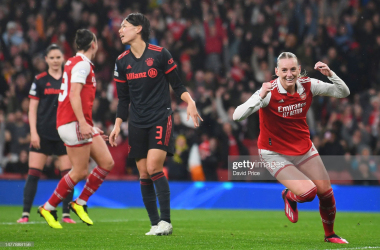 <span style="color: rgb(8, 8, 8); font-family: Lato, sans-serif; font-size: 14px; font-style: normal; text-align: start; background-color: rgb(255, 255, 255);">Stina Blackstenius of Arsenal celebrates after scoring the team's second goal during the UEFA Women's Champions League quarter-final 2nd leg match between Arsenal and FC Bayern München at Emirates Stadium on March 29, 2023 in London, England. (Photo by David Price/Arsenal FC via Getty Images)</span>