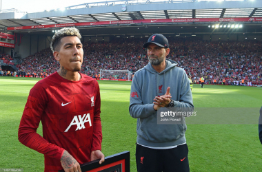 Jurgen Klopp and Roberto Firmino after the match vs Aston Villa (Image by John Powell/Getty Images)