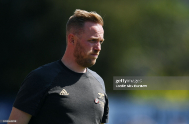 Jonas Eidevall looks on at the end of the 2022/23 Barclays Women’s Super League Season (Photo by Alex Burstow/Arsenal FC via Getty Images)