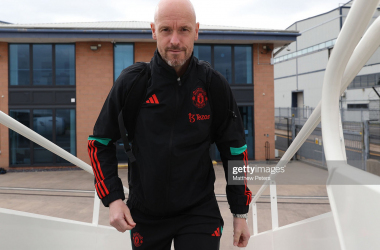 Manager Erik ten Hag of Manchester United checks in ahead of their flight to London for the FA Cup Final on June 01, 2023 in Manchester, England. (Photo by Matthew Peters/Manchester United via Getty Images)
