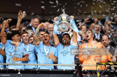 Ilkay Gündoğan lifts The FA Cup for Manchester City (Photo by Michael Regan - The FA/The FA via Getty Images)