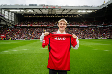 Rasmus Hojlund's official unveiling at Old Trafford on August 5th 2023.&nbsp; (Photo by Ash Donelon/Manchester United via Getty Images)