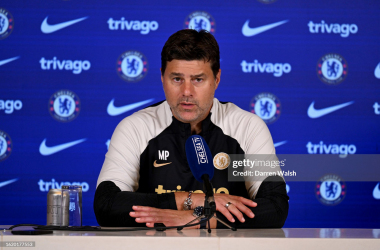 Mauricio Pochettino in his pre-match press conference (Photo by Darren Walsh/Chelsea FC via Getty Images)