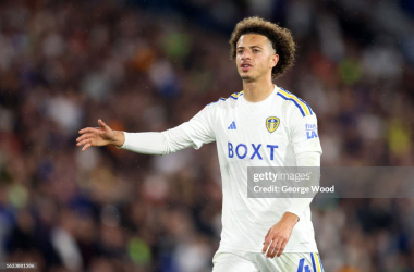 Ethan Ampadu of Leeds United reacts during the Sky Bet Championship match between Leeds United and West Bromwich Albion at Elland Road (Photo by George Wood/Getty Images)