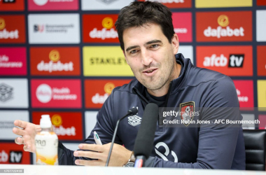 Andoni Iraola in his pre match press conference on Friday (Robin Jones/AFC Bournemouth via GettyImages)