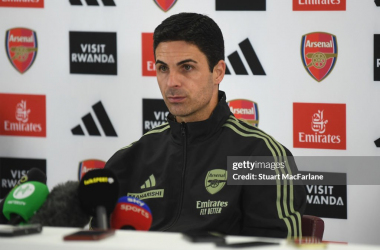 Mikel Arteta speaks to the press on October 27th (Photo by Stuart MacFarlane/Arsenal FC via Getty Images)