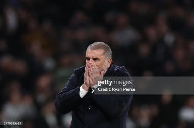 <div>LONDON, ENGLAND - NOVEMBER 06: Ange Postecoglou, Manager of Tottenham Hotspur, reacts during the Premier League match between Tottenham Hotspur and Chelsea FC at Tottenham Hotspur Stadium on November 06, 2023 in London, England. (Photo by Ryan Pierse/Getty Images)</div><div><br></div>