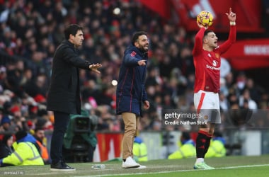 Ruben Amorim and Andoni Iraola. (Photo by Nathan Stirk/Getty Images)