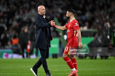 Mo Salah and Arne Slot. (Photo by Liverpool FC/Liverpool FC via Getty Images)