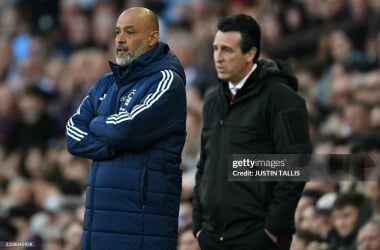Nuno Espirito Santo and Unai Emery. (Photo by JUSTIN TALLIS / AFP)