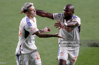 Luca Orellano and Brian Anunga of FC Cincinnati (Credit: Chris Gardner)