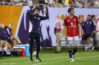 Ruben Amorim and Mason Mount. (Photo by Robin Jones - AFC Bournemouth/AFC Bournemouth via Getty Images)