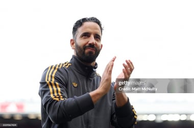 Ruben Amorim, Manager of Manchester United acknowledges the fans after the pre-season friendly match between Manchester United and ACF Fiorentina at Old Trafford (Photo by Matt McNulty/Getty Images)