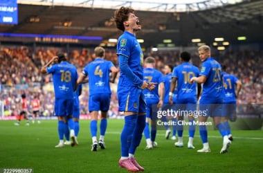Birmingham City v Sheffield United - Carabao Cup First RoundBIRMINGHAM, ENGLAND - AUGUST 13: Kyogo Furuhashi of Birmingham City celebrates scoring his team's first goal during the Carabao Cup first round match between Birmingham City and Sheffield United at St Andrew’s at Knighthead Park on August 13, 2025 in Birmingham, England. (Photo by Clive Mason/Getty Images)