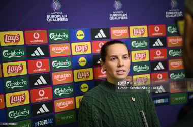 Rhian Wilkinson after the 2027 World Cup qualifying draw (Photo by Kristian Skeie - UEFA)