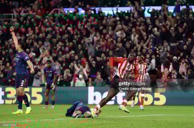Brian Brobbey levels against Arsenal. (Photo by George Wood/Getty Images)