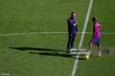 Hansi Flick at Camp Nou. (Photo by David Ramos/Getty Images)