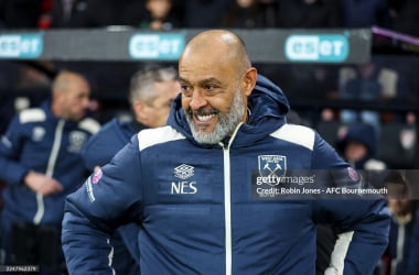 Nuno Espirito Santo at the Vitality Stadium. (Photo by Robin Jones - AFC Bournemouth/AFC Bournemouth via Getty Images)