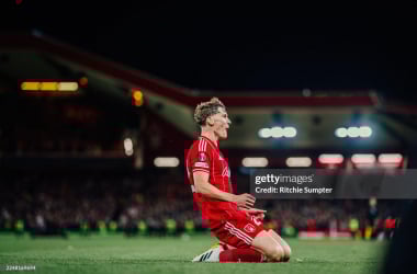 Ryan Yates celebrates after scoring against Malmö (Photo by Ritchie Sumpter/Nottingham Forest FC via Getty Images)