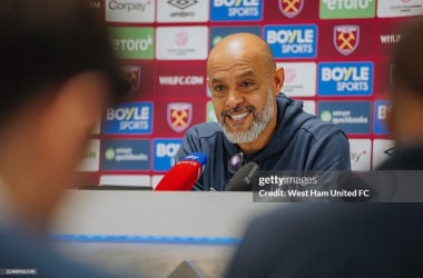 Nuno talking in his press conference pre Liverpool.(Photo by West Ham United FC/West Ham United FC via Getty Images)
