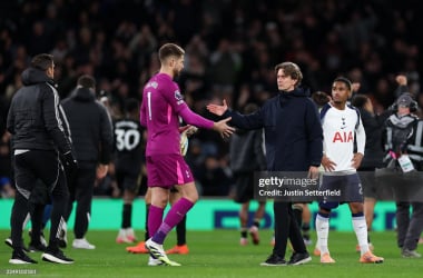 Thomas Frank and Guglielmo Vicario. (Photo by Justin Setterfield/Getty Images)