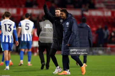 Fabian Hurzeler at the City Ground. (Photo by Carl Recine/Getty Images)