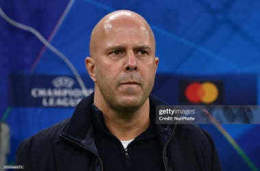 Arne Slot at San Siro. (Photo by Domenico Cippitelli/NurPhoto via Getty Images)